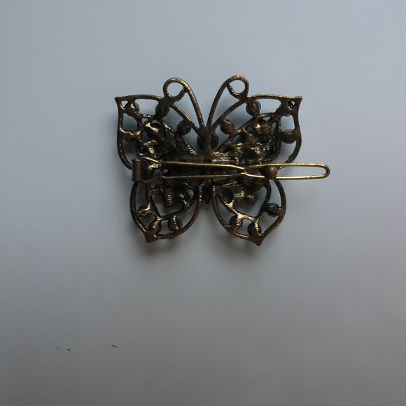 Butterfly Hair Clip, Gold color, blue rhinestone, shiny crystals - Picture 7 of 8